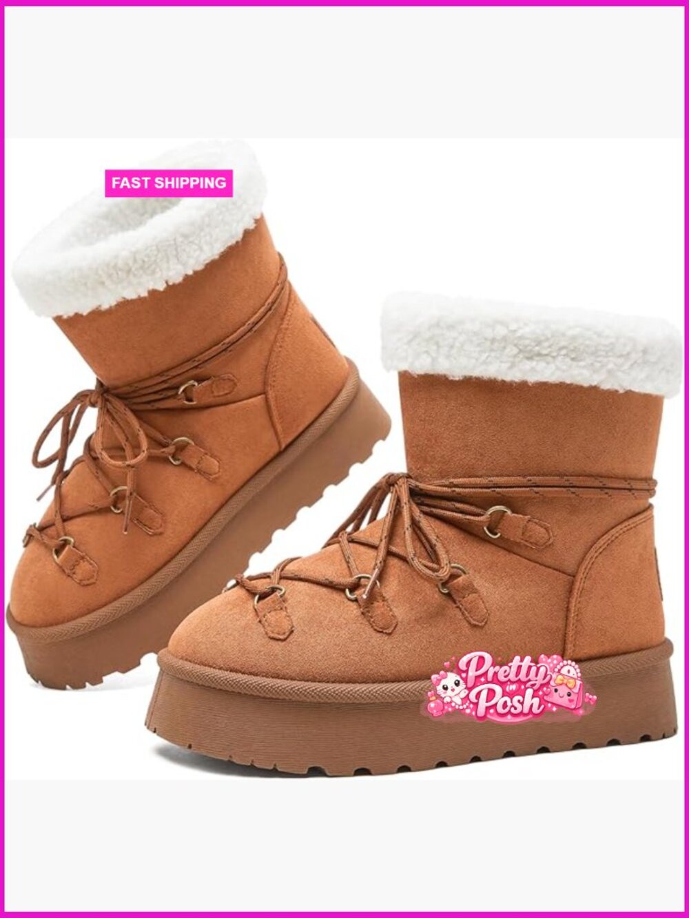 Faux Suede Slip-On & Lace-Up Winter Booties with Sherpa Lining, Anti-Slip